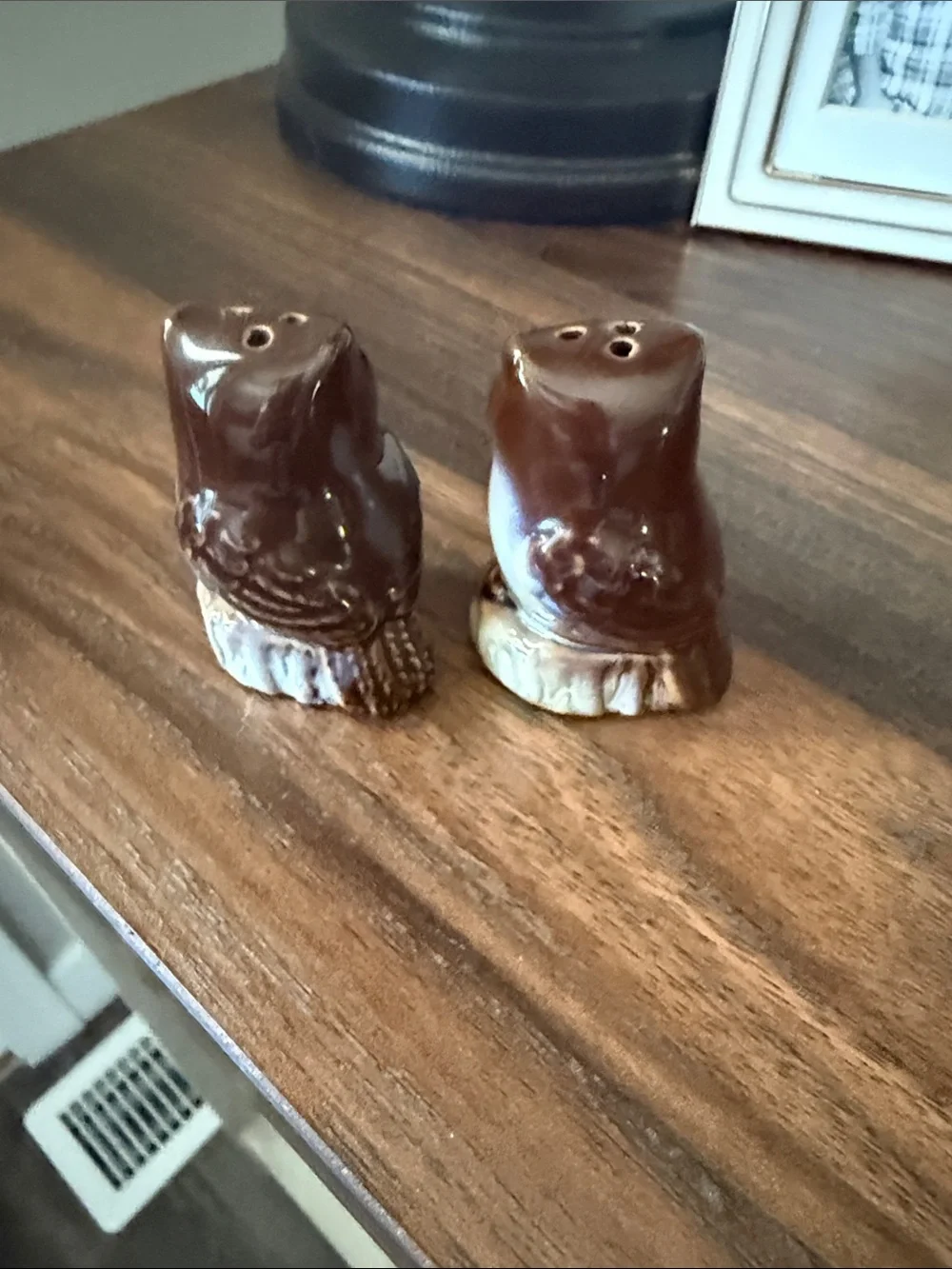 Vintage Ceramic Owl Salt & Pepper Shakers Brown Pair Japan Woodland Decor